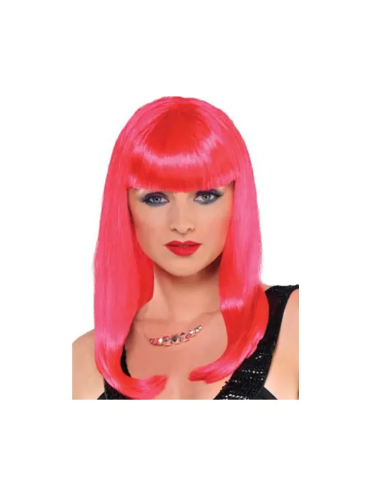 16  inches Red Pink Straight Lace Front Synthetic Wigs