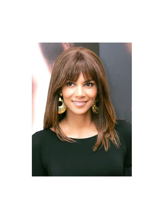 Halle Berry Comely Shoulder-length Straight Lace Human Hair Wig 14  inches with Bangs