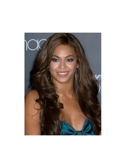 Beyonce Knowles Elegant Asian-style 100 per Human Hair Long Wavy Glueless Lace Front Wig about 24  inches