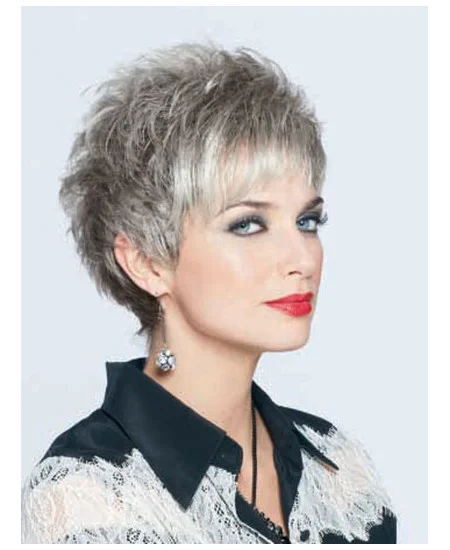 Top Lace Front Cropped Synthetic Grey Wigs
