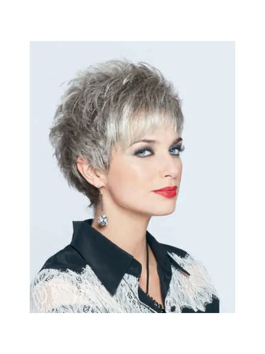 Top Lace Front Cropped Synthetic Grey Wigs