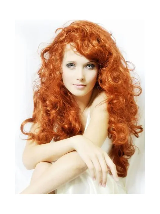 Durable Long Wavy Lace Front Copper Wigs 24  inch