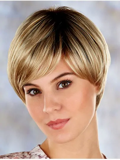 Blonde Comfortable Layered Straight Short Wigs