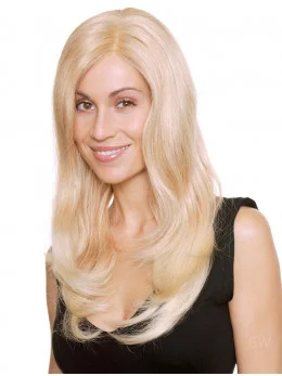 Blonde Monofilament Remy Human Hair Modern Long Wigs