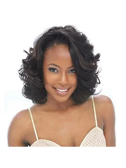 Trendy Brown Wavy Chin Length African American Wigs