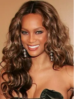 Tyra Banks Blooming Long Loose-curl Shag Lace Front Human Hair Wig 20  inches