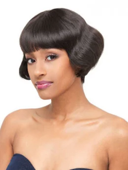 Black Wavy Brazilian Remy Hair Affordable Short Wigs