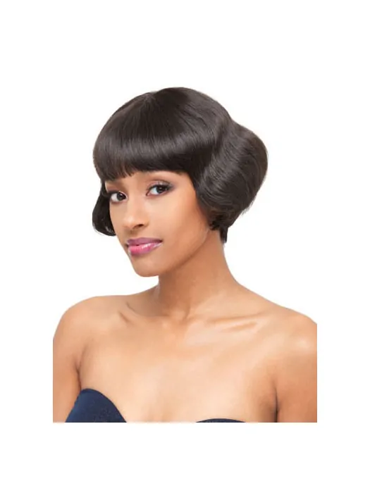 Black Wavy Brazilian Remy Hair Affordable Short Wigs