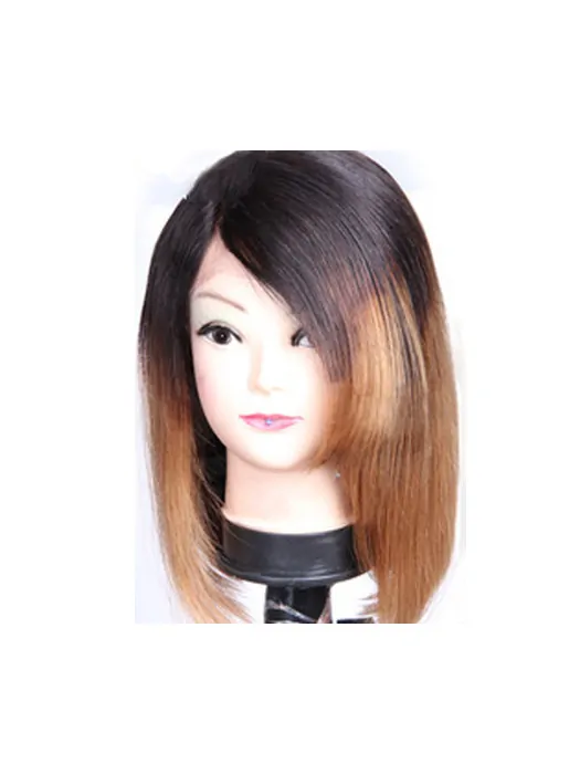 Beautiful Shoulder Length Straight Style Without Bangs Lace Front 100 per Remy Hair Ombre Wigs
