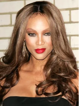 Tyra Banks All-beautiful Long Body-wave Layered Style Lace Human Hair Wig 20  inches