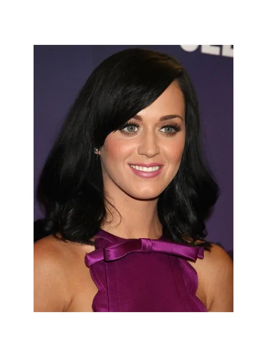 Soft Black Monofilament Shoulder Length Katy Perry Wigs