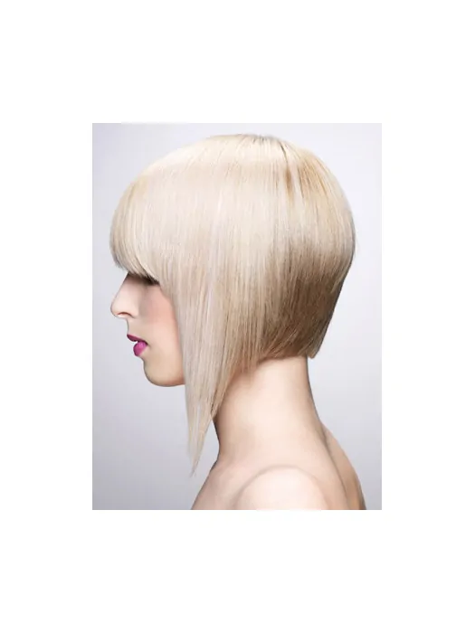 Young Fashion Platinum Blonde Favorite With Bangs White Mono Part Human Wigs
