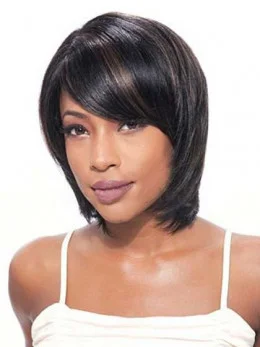 Black Lace Front Indian Remy Hair Cheap Medium Wigs