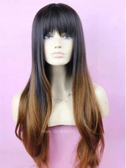 24  inch long Wavy Style Lace Front 100 per Remy Hair Ombre Wigs