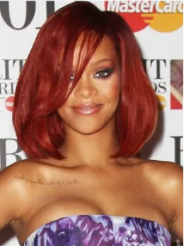 Rihanna Relaxed and Sweet Mid-length Body Wavy Lace Front Human Hair Wig 12  inches with Bangs
