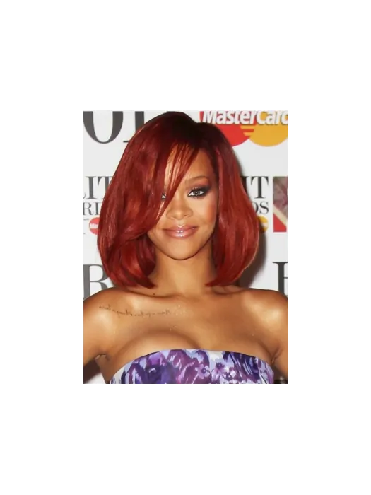 Rihanna Relaxed and Sweet Mid-length Body Wavy Lace Front Human Hair Wig 12  inches with Bangs