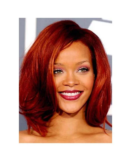 Rihanna Red With Simple Wavy 12  inches Lace Front Human Wigs