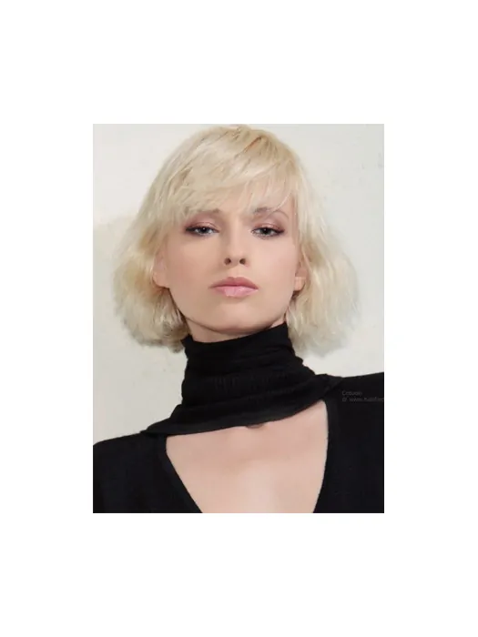 Young Fashion Platinum Blonde Soft Elegent Wavy Chin Length Capless Wigs