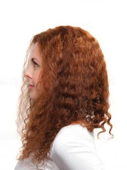 Trendy Auburn Curly Remy Human Hair Long Wigs