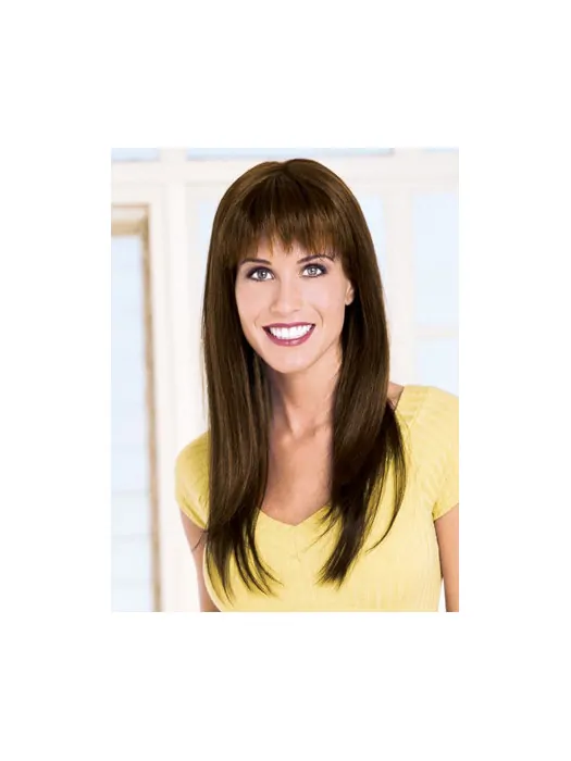 Brown Straight Remy Human Hair Gentle Long Wigs