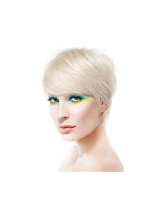 Young Fashion Platinum Blonde Short Straight Lace Front Human Wigs