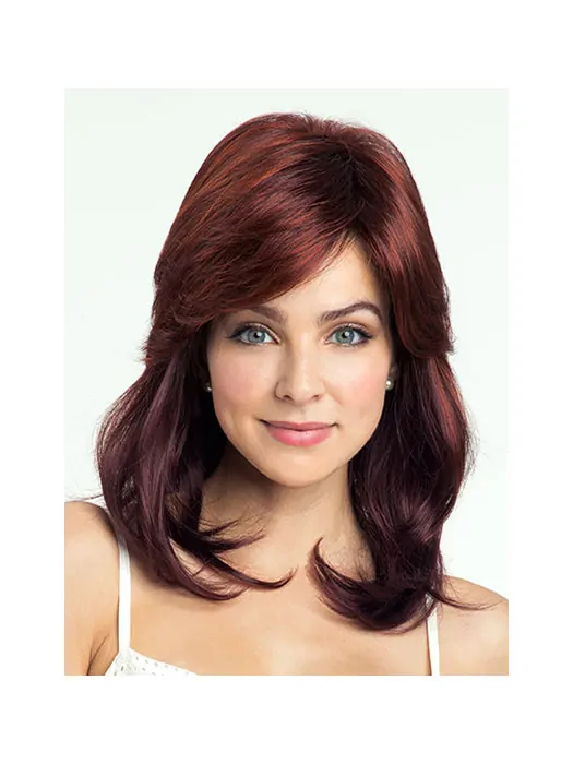 Red Trendy Wavy Synthetic Medium Wigs