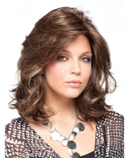 Fashionable Brown Curly Shoulder Length Classic Wigs