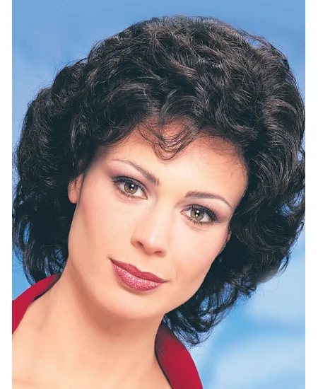 Synthetic Chin Length Curly Black Soft Classic Wigs