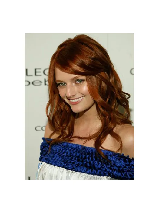 Top Shoulder Length Wavy Lace Front Copper Wigs 18  inch