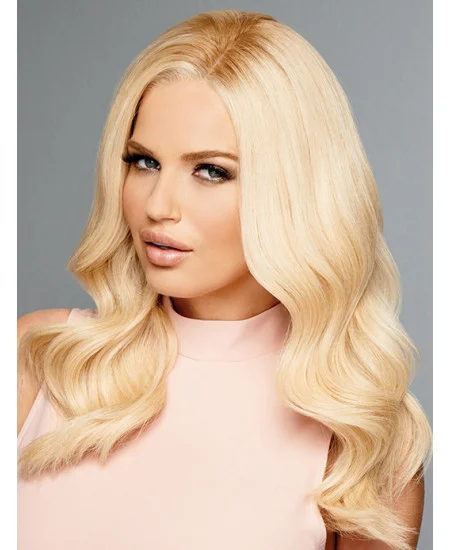 Cheap Blonde Without Bangs Wavy 16 inch Human Hair Wigs Cheap