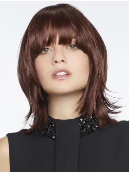 Amazing Auburn Shoulder Length Straight With Bangs High Quality Wigs