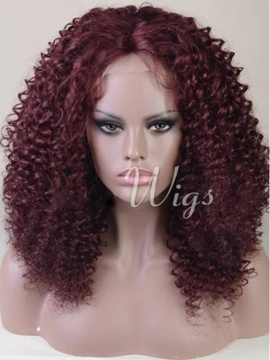 Dark Wine Curly Human Hair Full Lace Wig