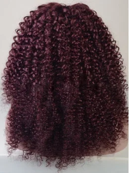 Dark Wine Curly Human Hair Full Lace Wig