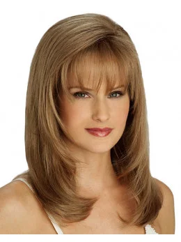 Brown Cheapest Straight Synthetic Medium Wigs