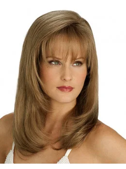 Brown Cheapest Straight Synthetic Medium Wigs