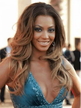 Beyonce Knowles Multi-layered 100 per Human Hair Long Wavy Glueless Lace Front Wig about 22  inches