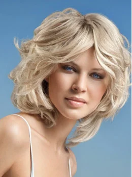 Young Fashion Platinum Blonde Chic Bobs Wavy Full Lace Human Wigs