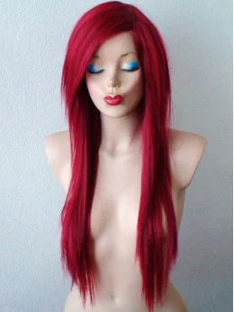 24  inches Long Straight Lace Front Synthetic Red Wigs