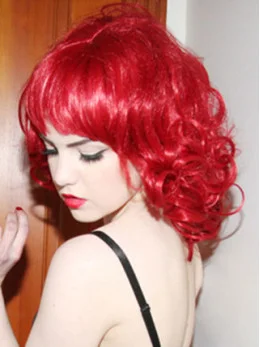 14  inches Shoulder Length Red Curly Lace Front Remy Human Wigs