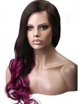 Purple Ombre Long Wavy Virgin Human Hair Full Lace Wig