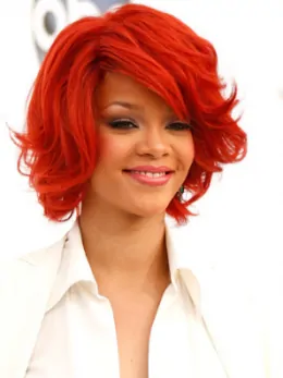 Rihanna Special Fiery 100 per Remy Human Hair Short Wavy Lace Wig about 12  inches with Bangs