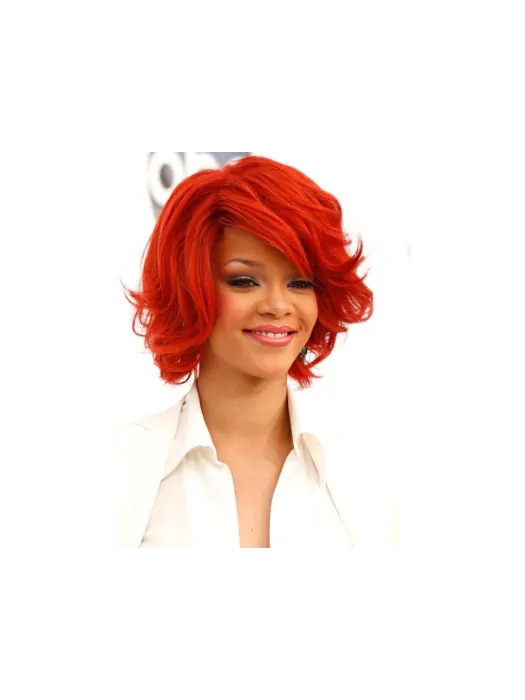 Rihanna Special Fiery 100 per Remy Human Hair Short Wavy Lace Wig about 12  inches with Bangs