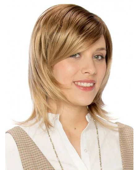 Cheapest Blonde Straight Layered Synthetic Medium Wigs