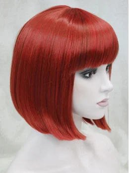 12  inches Bobs Dark Red Straight Lace Wigs