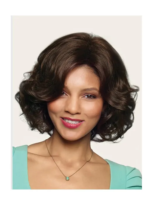 Pleasing Brown Wavy Chin Length Synthetic Wigs