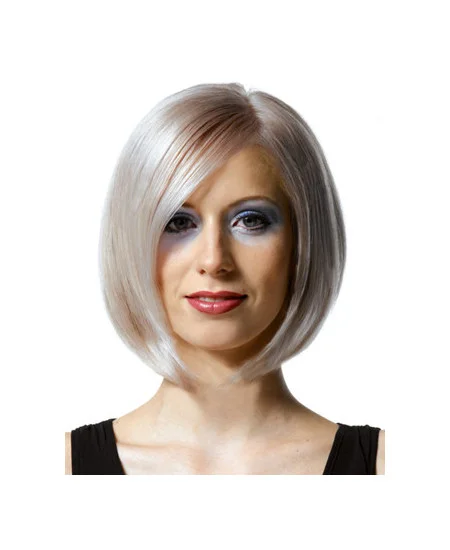 Young Fashion Platinum Blonde Chin Length Straight Full Lace Human Wigs