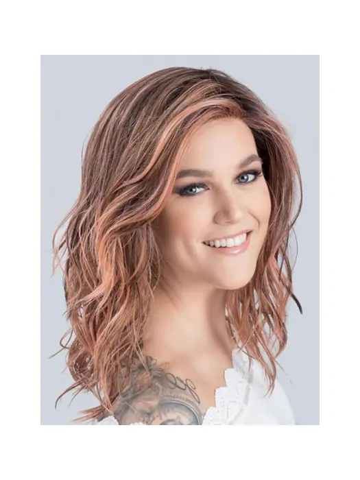 Wavy 12 inch Auburn Shoulder Length Synthetic Without Bangs Charmer Mono Wig