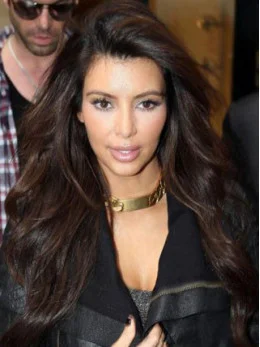 Amazing Elegant Kim Kardashian Hairstyle Long Loose Wavy Brown Lace Wig 100 per Human Hair 24  inches