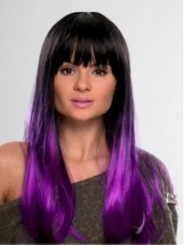 New Arrival Discount 22  inches Straight Lace Front Purple 100 per Indian Remy Hair Ombre Wigs 