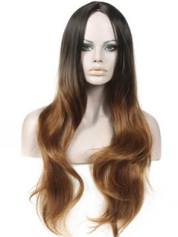 Discount 26  inch long Wavy Style Lace Front 100 per Remy Hair Ombre Wigs